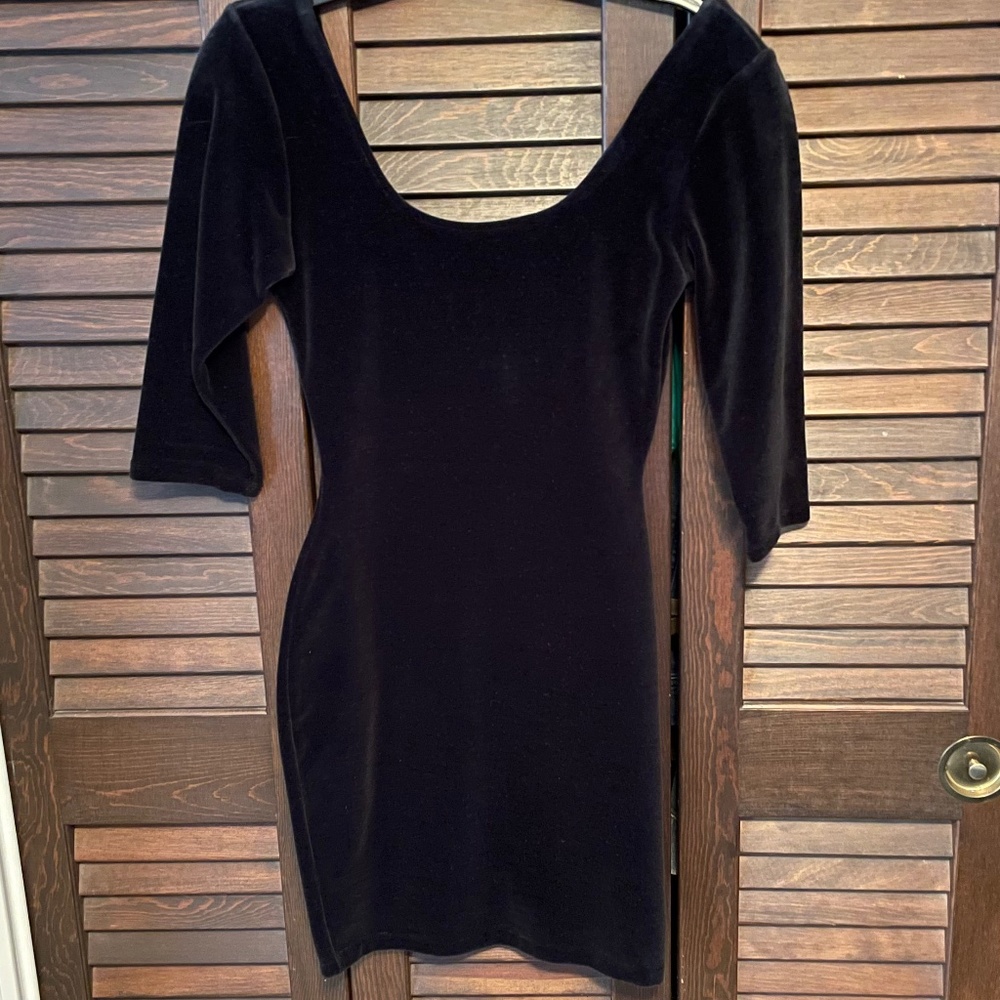 Black Velour Body Con Dress